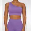 Workout Sets One Shoulder Crop Top Shorts Gym Woman Two Piece