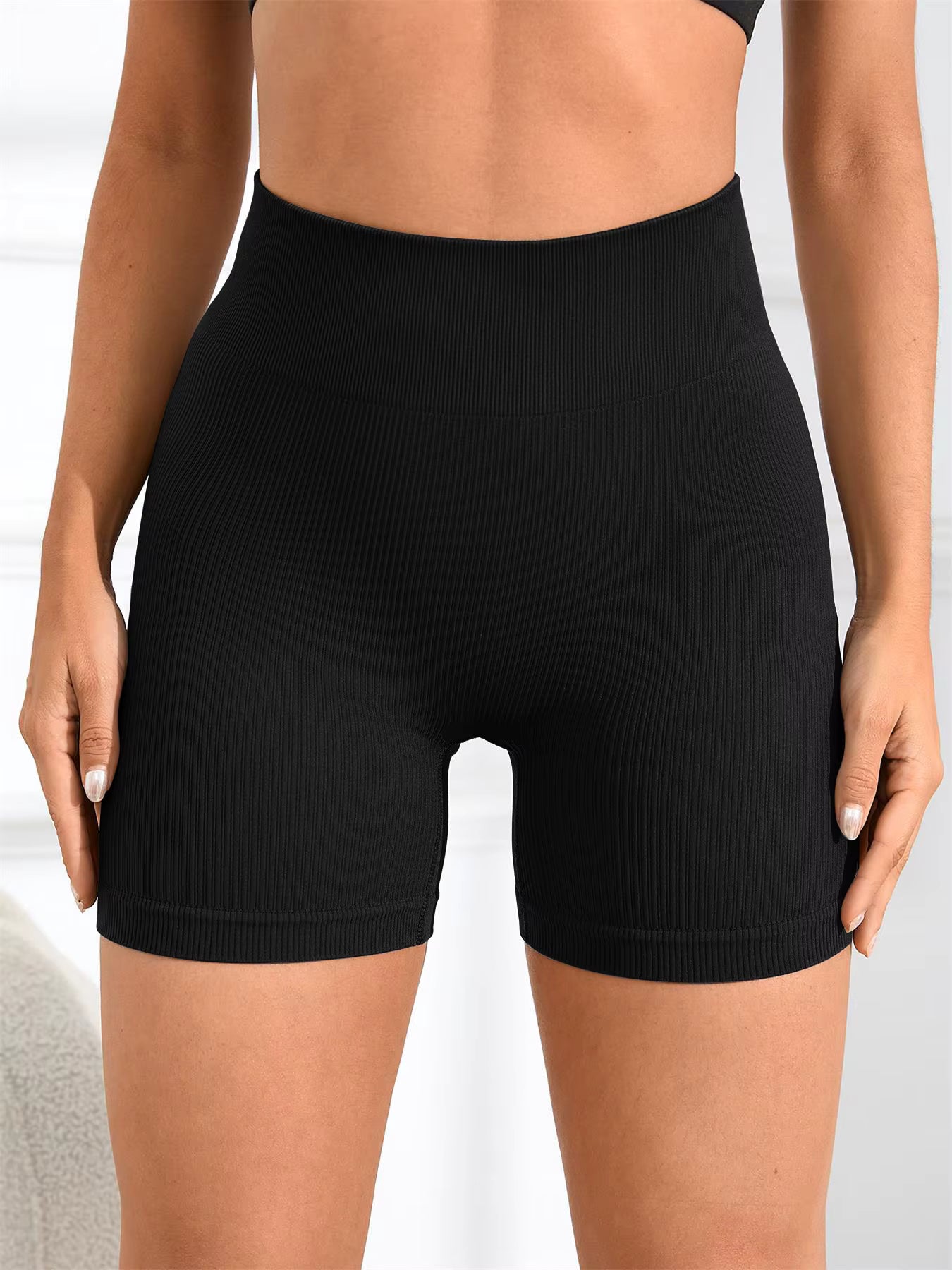 Women's Solid High Waist Sports Shorts High Stretch Seamless