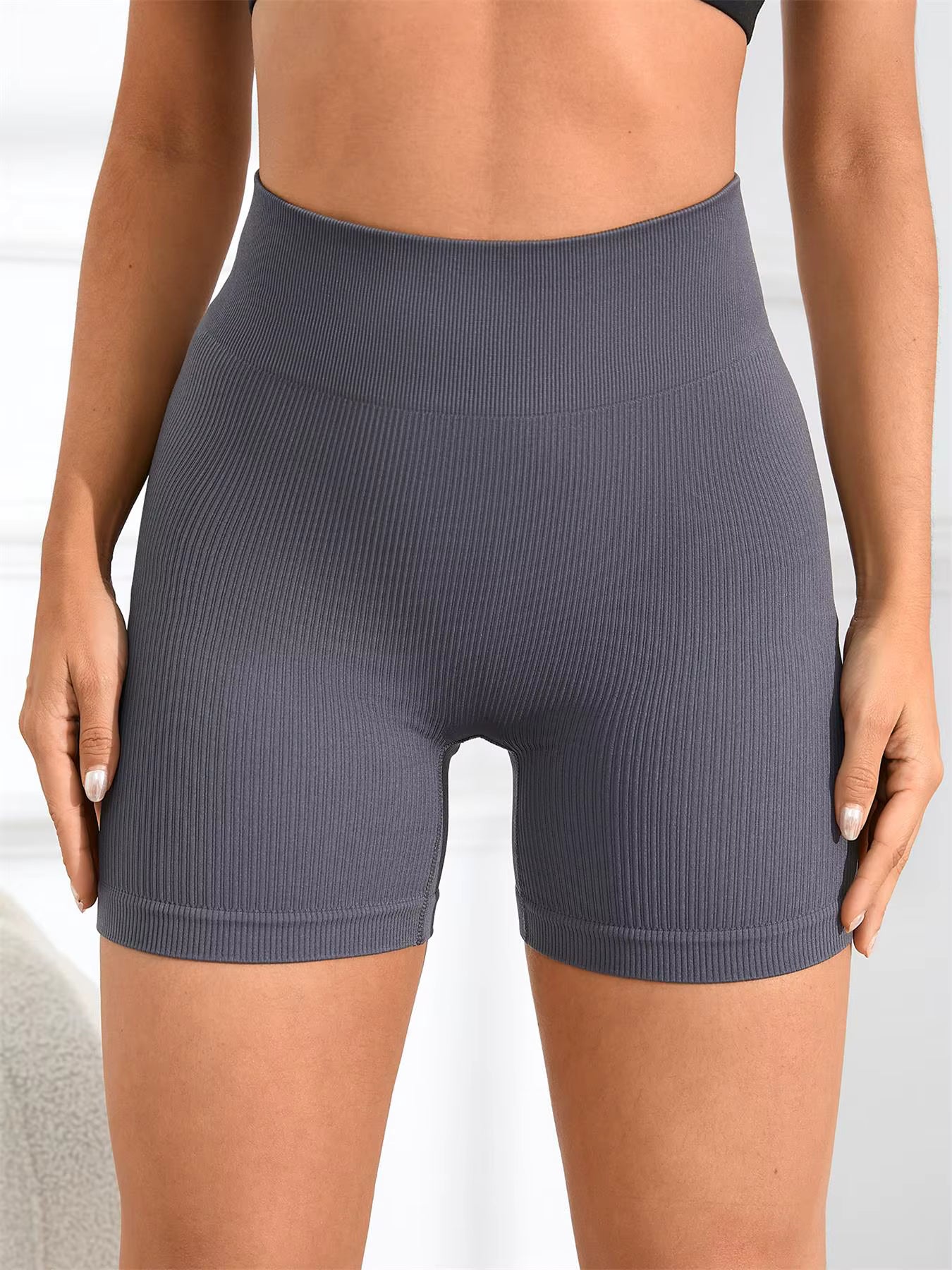 Women's Solid High Waist Sports Shorts High Stretch Seamless