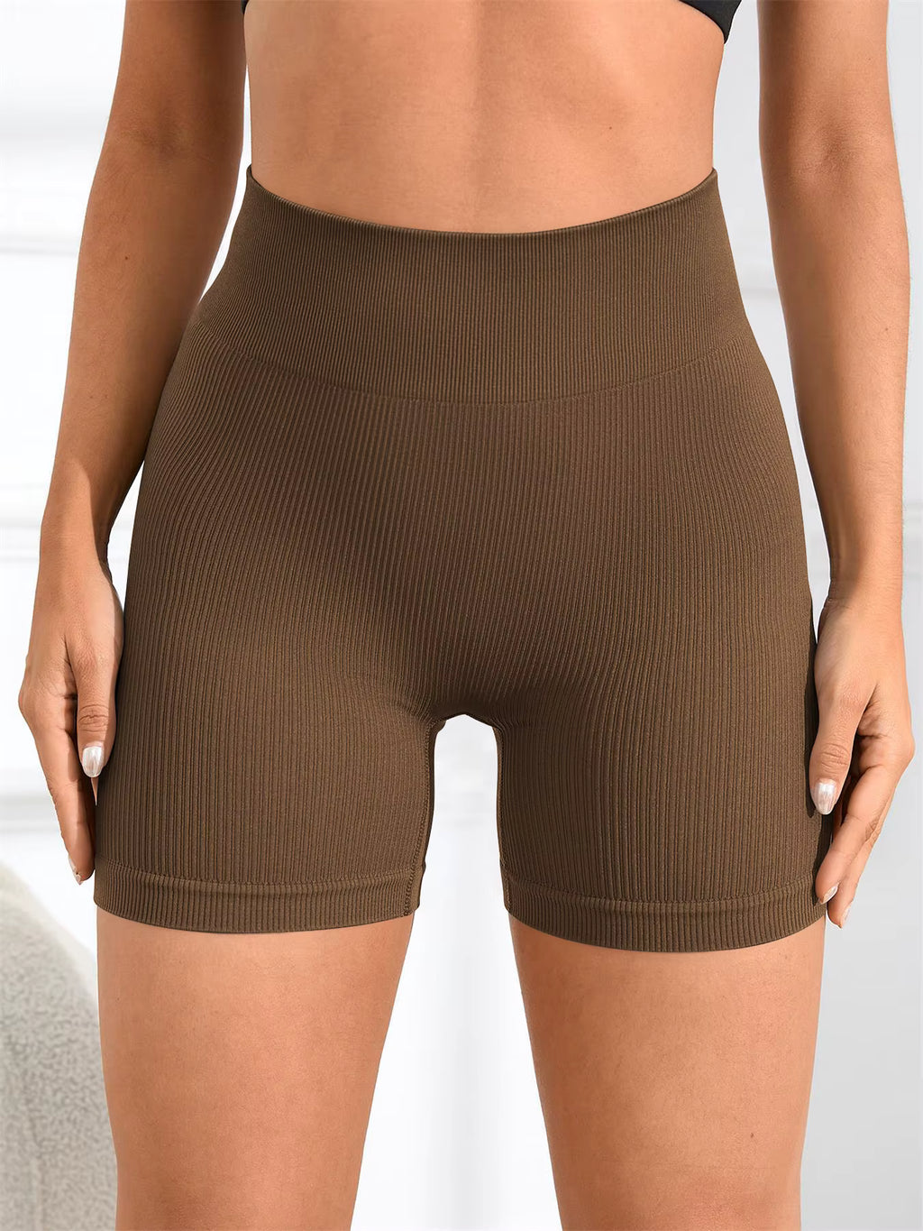 Women's Solid High Waist Sports Shorts High Stretch Seamless