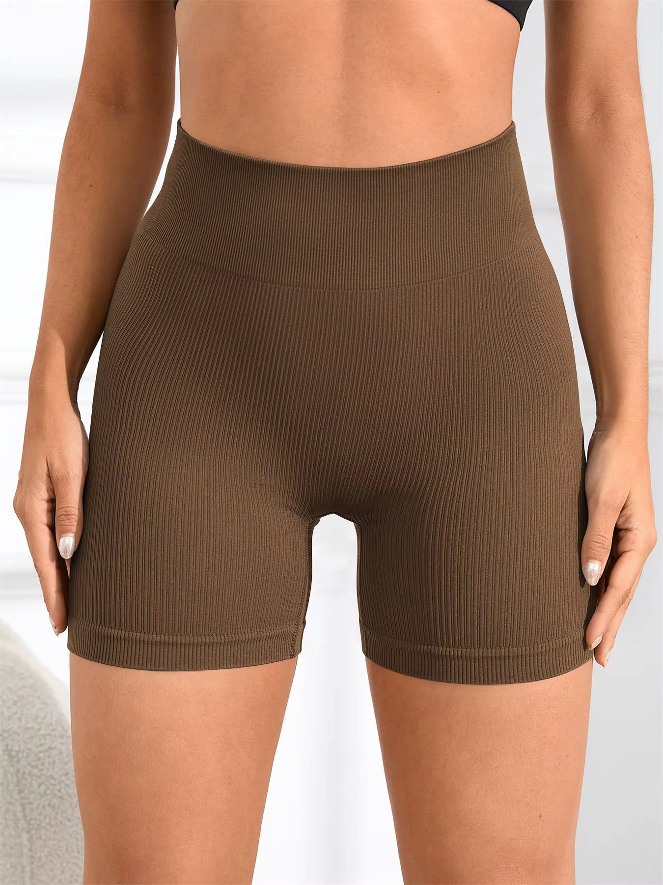 Women's Solid High Waist Sports Shorts High Stretch Seamless