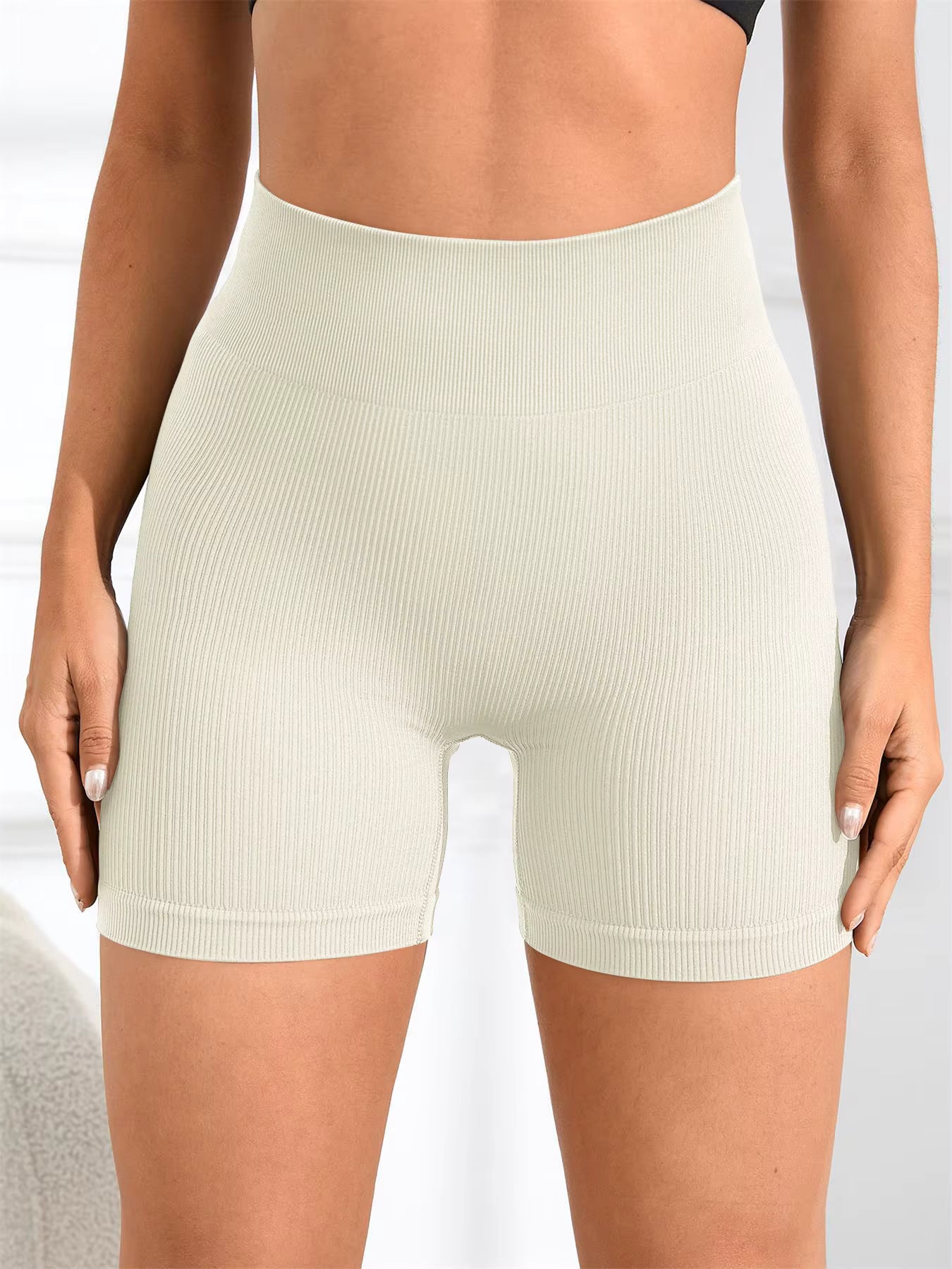 Women's Solid High Waist Sports Shorts High Stretch Seamless